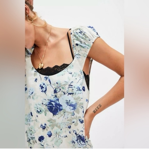 floral print mini dress for women Ramy Brook Tahlia Printed Cotton Mini Dress in Navy Floral